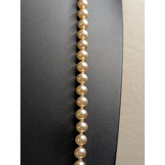 Vintage Faux Champagne Hand-Knotted 6mm Glass Pearl 32" Long Strand Necklace - Picture 4 of 6